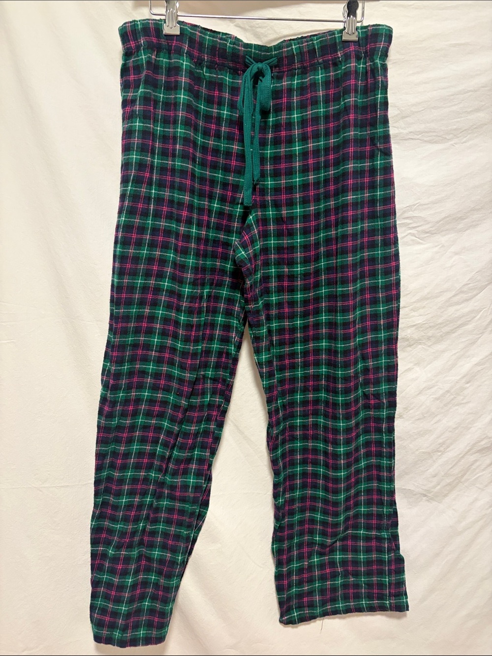 EUC Ladies Green & Pink Plaid Flannel Sleep Pants with Drawstring - Large